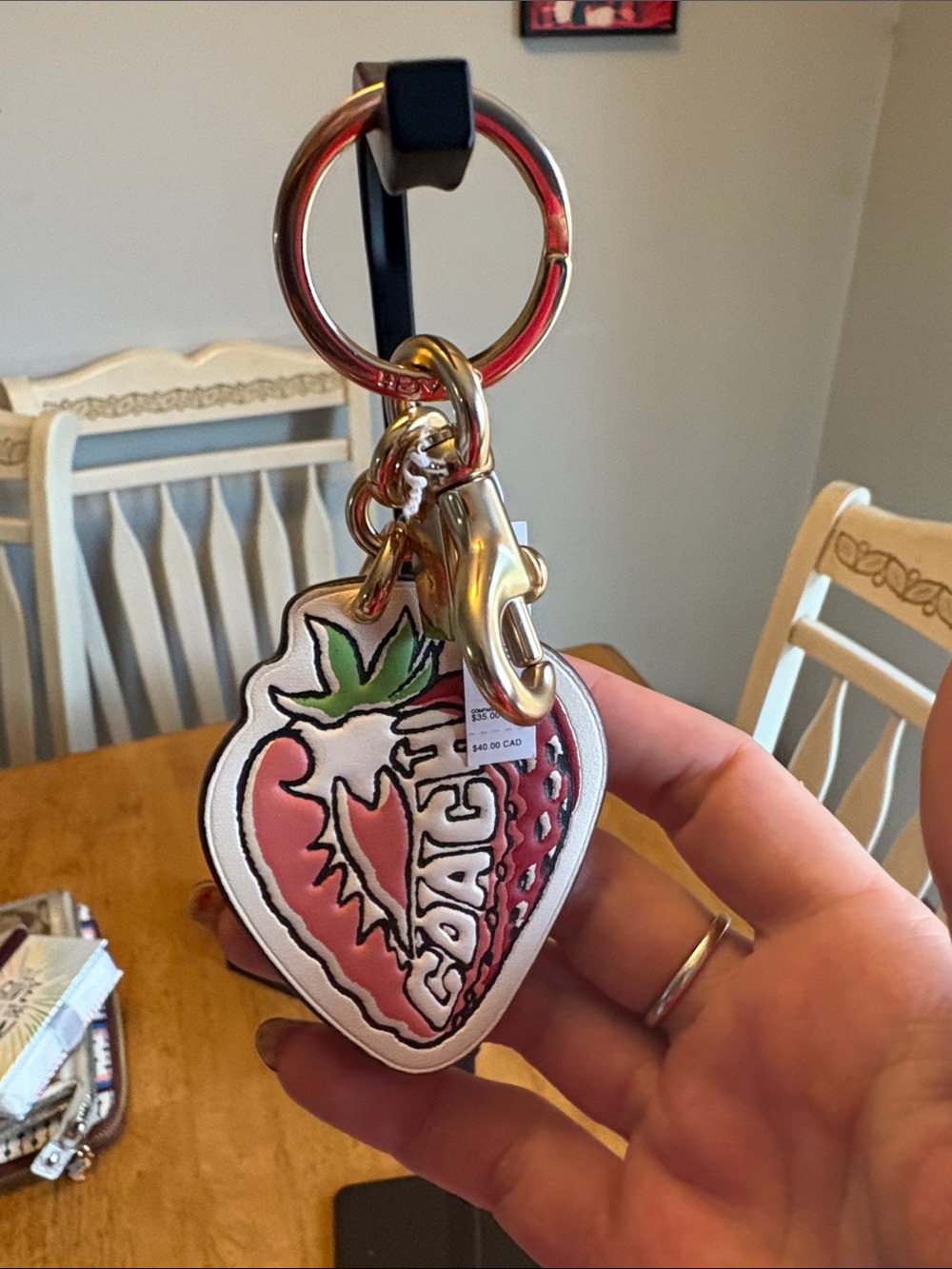 NWT Coach Strawberry Leather Key Charm in Pink, Red, Green